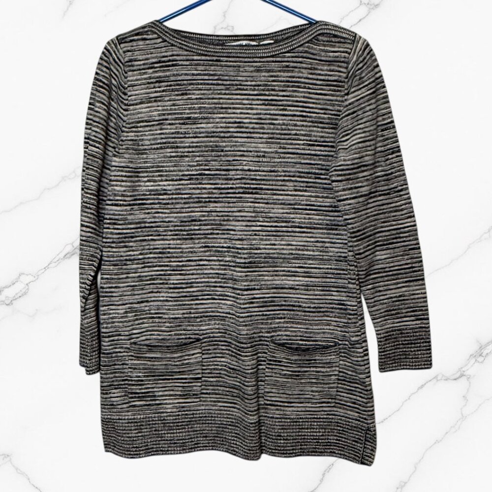 eight eight eight Tunic Sweater white black grey Stripe w/Pockets Cotton Size M